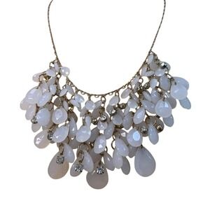 Boho‎ Glam Statement Bib Rhinestone White Bead Necklace from Natasha